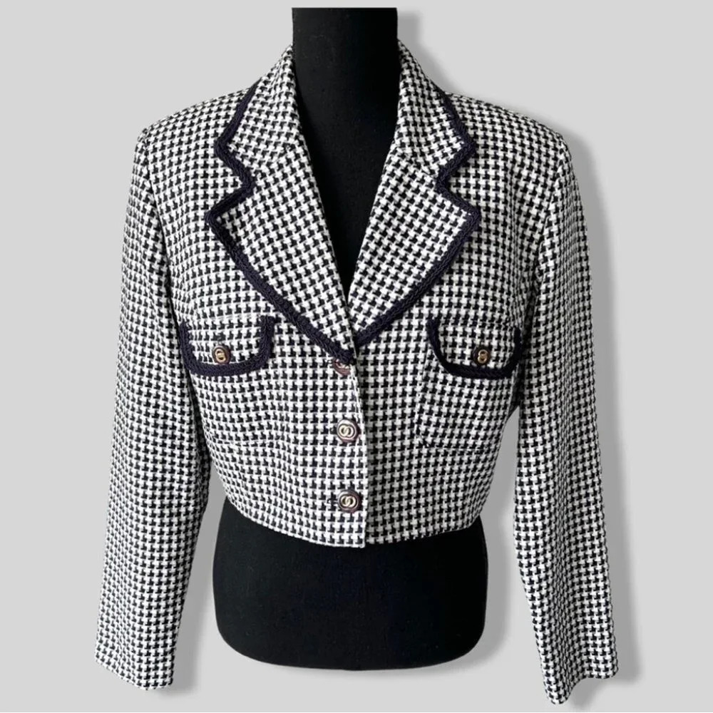 Vintage Mascara Houndstooth Pattern Cropped Blazer Made  in Canada